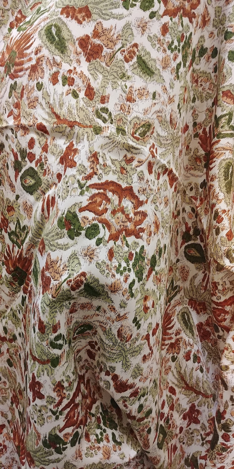 1950/'s Vintage Olive Rust White Fern Beige Floral Rayon Acetate Fabric Print 2 yards 12 long by 44 wide Fabulous Autumn Toned Print