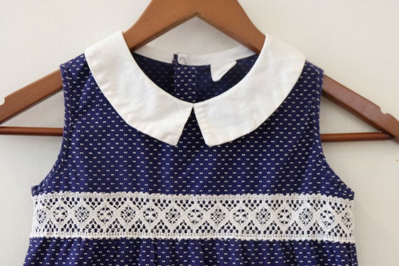 1970's Vintage Girls Sears Cotton Navy Blue w/ Wh… - image 8