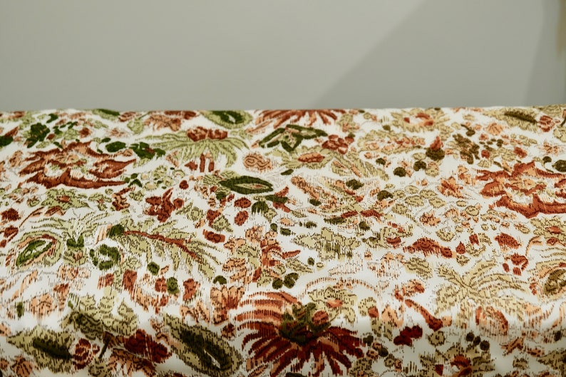 1950/'s Vintage Olive Rust White Fern Beige Floral Rayon Acetate Fabric Print 2 yards 12 long by 44 wide Fabulous Autumn Toned Print