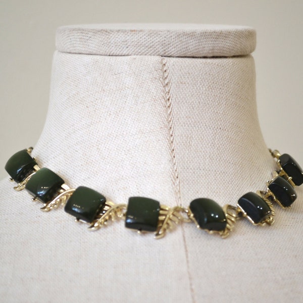 1960's Vintage Dark Olive Gold Choker Necklace with leaf motif 15" maximum length Mod and Mid Century glamour