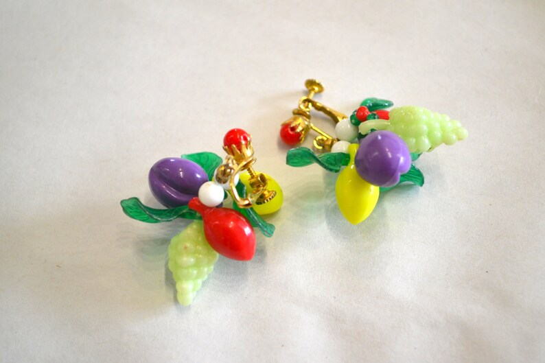 1950's Vintage Plastic Fruit Dangle Drop Clip on Earrings Etsy