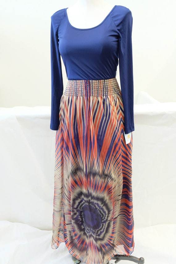 1970's Vintage Blue Top With Chiffon Geometrically