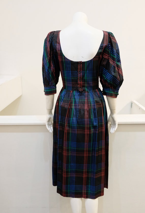 1980's Vintage Plaid Taffeta Party Dress Lanz Ori… - image 2