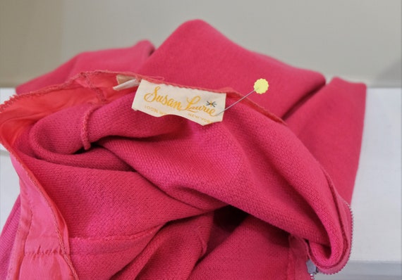 50s Pink Wool Silk Fitted Jacket, 3/4 Sleeve Petite Size S