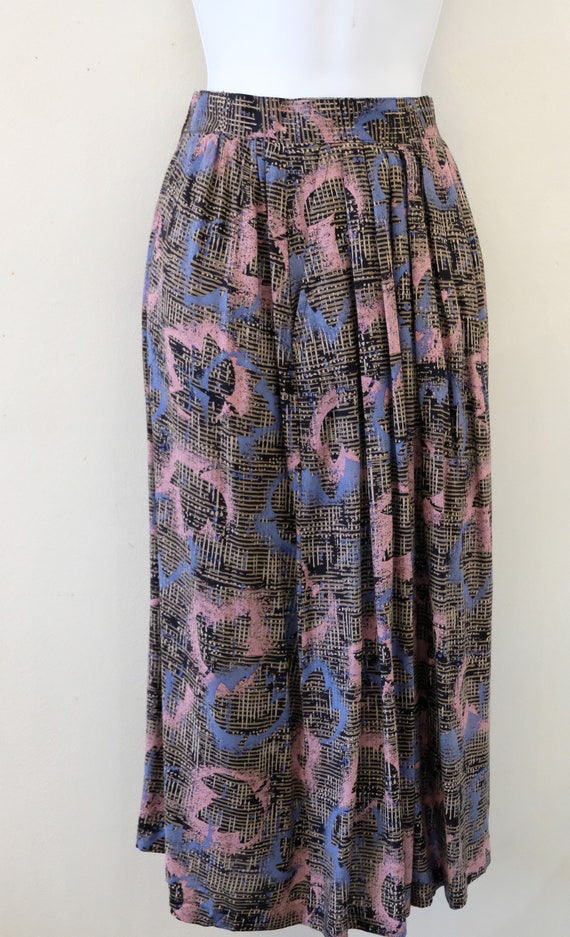 1980's Vintage Graffiti Pattern Print Rayon Pleate