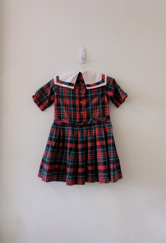 1960's Vintage Cotton Christmas Red Green Plaid S… - image 2