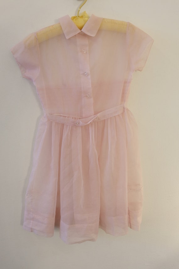 1950's Vintage Girls Pink Sheer Nylon Shirtwaist … - image 10