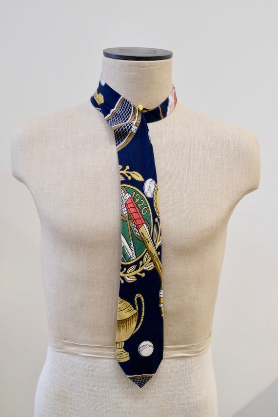 1990's Vintage PELO Rayon Tennis Theme Necktie Pr… - image 2