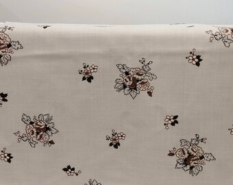 1960's Vintage Linen Printed Flower Bouquet in Brown and Black 0n Bone Toned Woven Linen Fabric  5 Yards by 44" wide