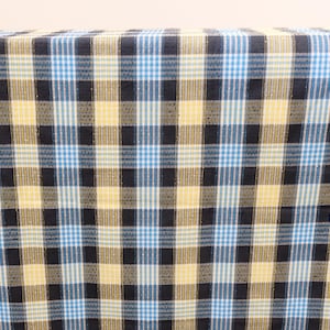 1960's Vintage Black Yellow Blue Plaid Madras Cotton Fabric with looped slub texture 3 yards by 45" wide Perfect Ideal Summer Dress Material