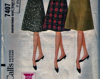 1964 Vintage Pattern McCall's 7407 Proportioned Skirt "easy to sew" Waist 25 Hip 34 Cut & Complete - Only 3 pieces