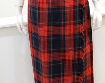 1980's Vintage Plaid Rafaella Romanian Wool Wrap Sophisticated T-length Flat Front Skirt Button Closure Wrap Style 30" Waist Straight Style