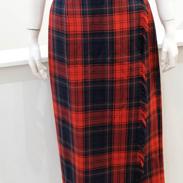 1980's Vintage Plaid Rafaella Romanian Wool Wrap Sophisticated T-length Flat Front Skirt Button Closure Wrap Style 30" Waist Straight Style