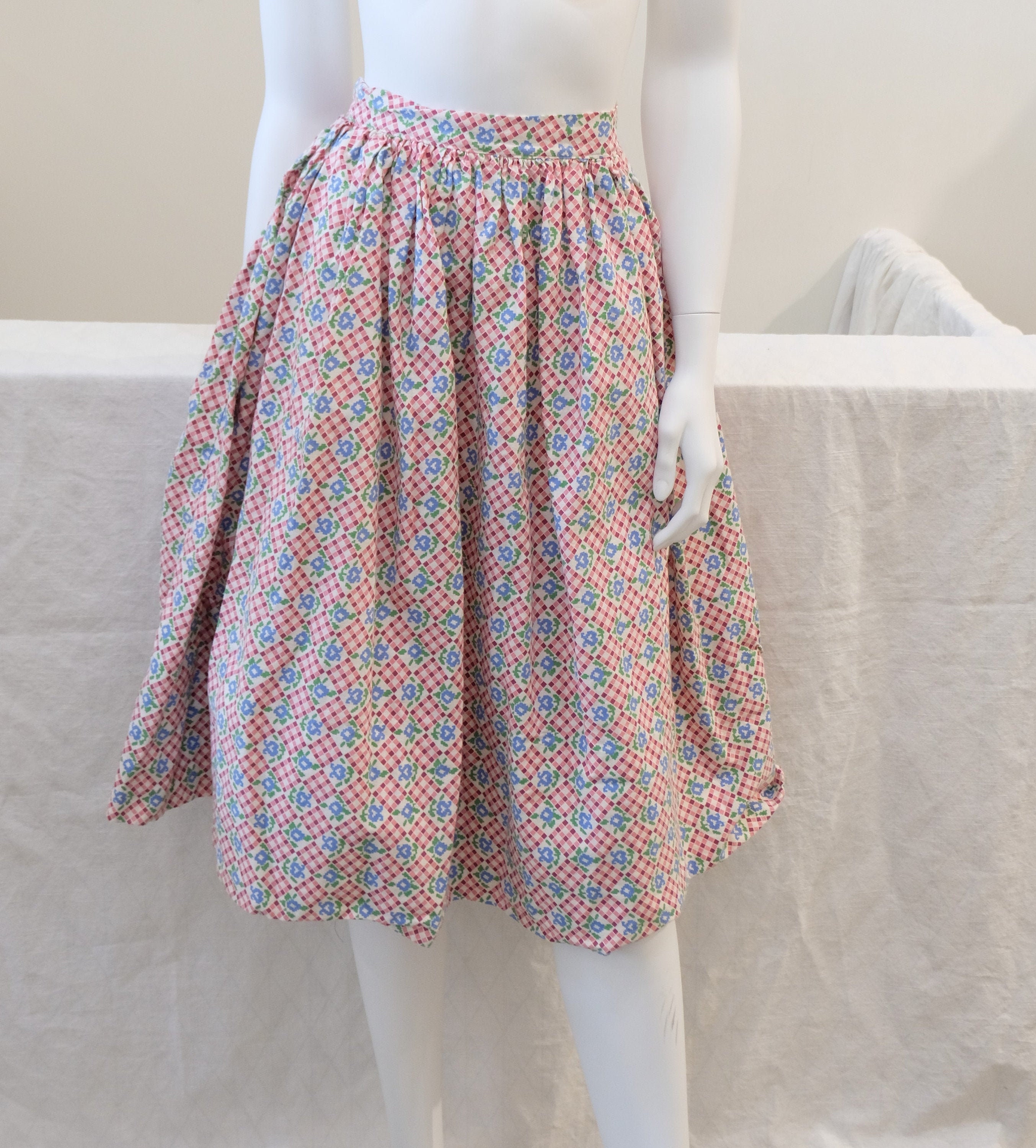 1940's Vintage Flour Sack Blue Green Pink Patterned Cotton