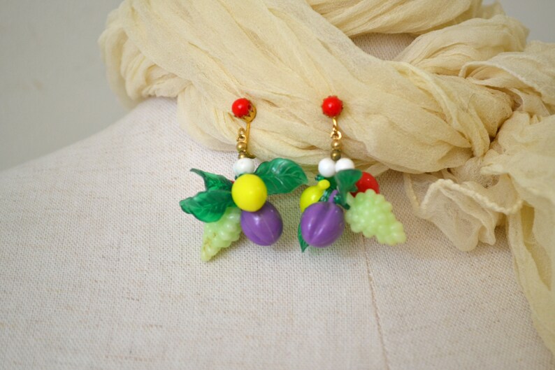 1950's Vintage Plastic Fruit Dangle Drop Clip on Earrings Etsy
