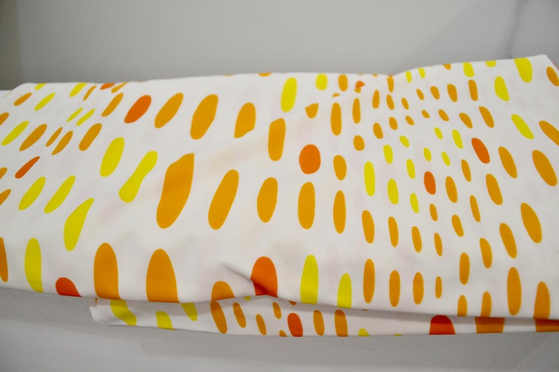 1980/'s Vintage Melon Yellow Orange White Swim Suit Lycra Fabric 1 yard 27 by 36 wide Obtuse Slurred Polka dots Bikini or 1 Piece Swimsuit