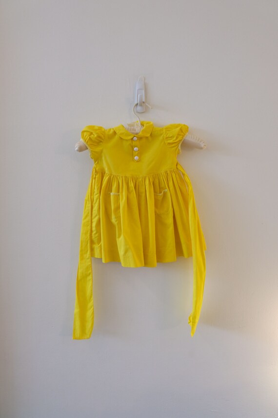 1950's Vintage Toddler Girls Yellow Cotton Dress S