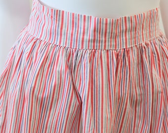 1950's Vintage Thinly Striped Super Cute and Fun Red White Blue Cotton Full Pleated Summer Skirt side opening & hook eye closure 27.5 waist