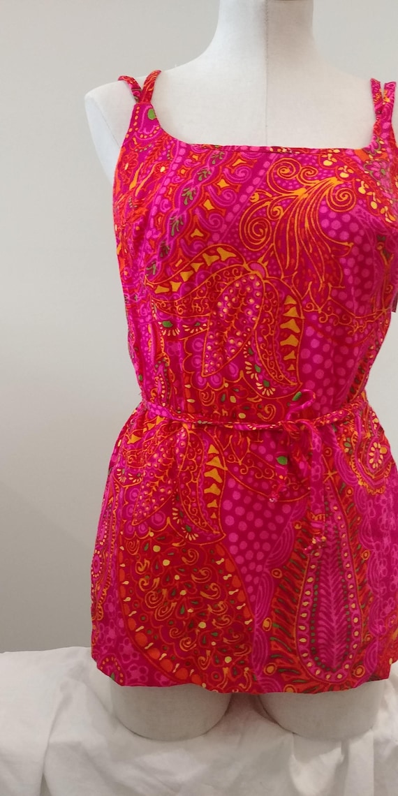 1970's Vintage Bright Red Fuchsia Green Yellow Vib