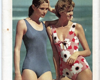 1974 Vintage Sexy Swim Suit One Piece Sewing Pattern Simplicity 6403 Size 14 36" Bust- Jiffy Knit Bathing Suit- For Stretch Knits Only