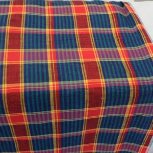 1950's Vintage Blue Red Green Yellow Plaid Preppy Dress Cotton Fabric 1 yard by 42" wide Perfect Spring Summer Fall Weight Plaid Material