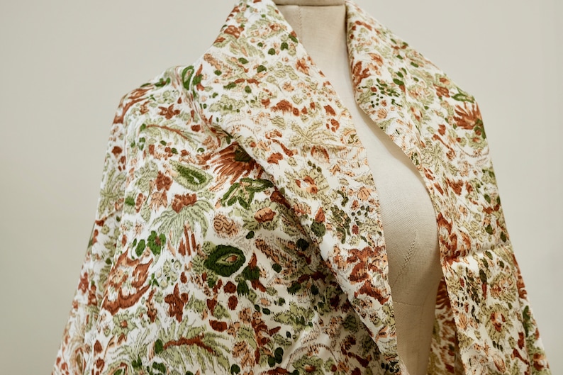 1950/'s Vintage Olive Rust White Fern Beige Floral Rayon Acetate Fabric Print 2 yards 12 long by 44 wide Fabulous Autumn Toned Print