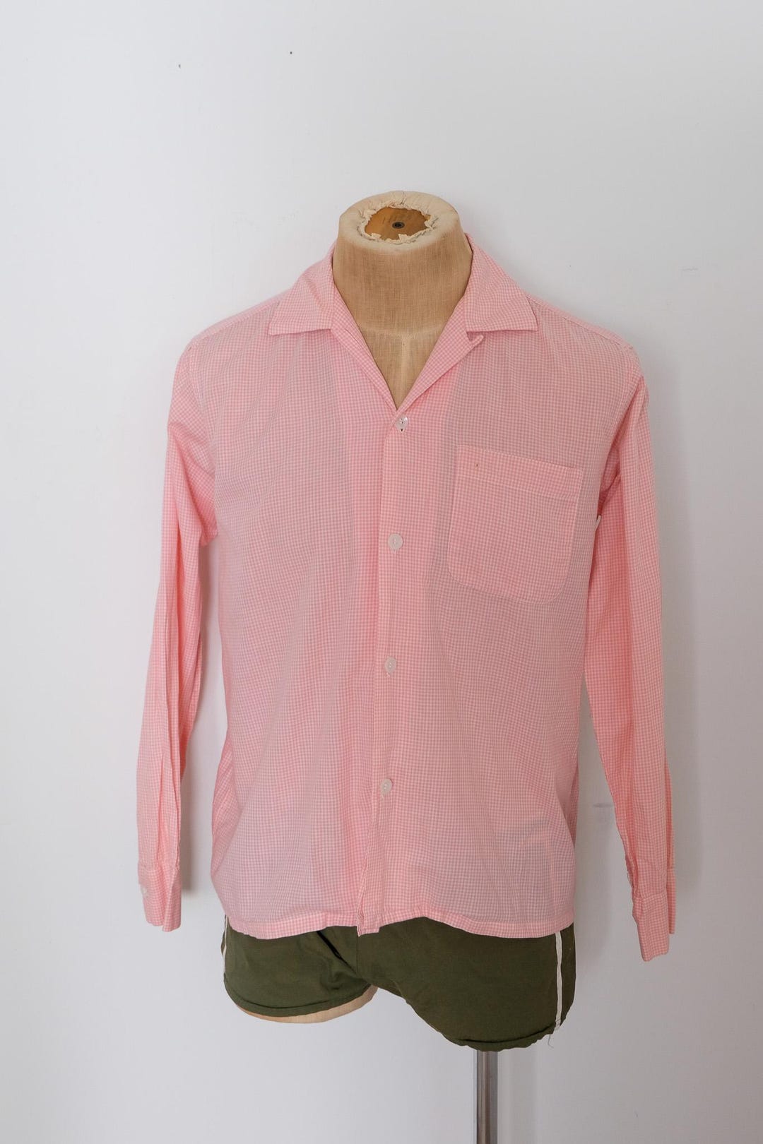 1950's Vintage Don Juan of California Medium Mens Gingham Pink and