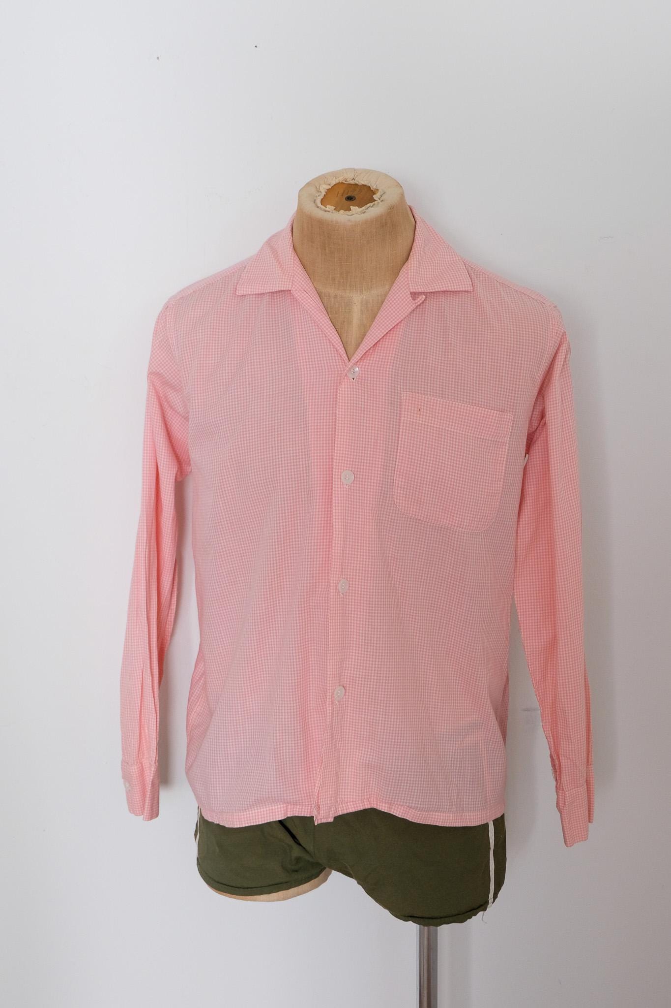 1950's Vintage Don Juan of California Medium Mens Gingham Pink and
