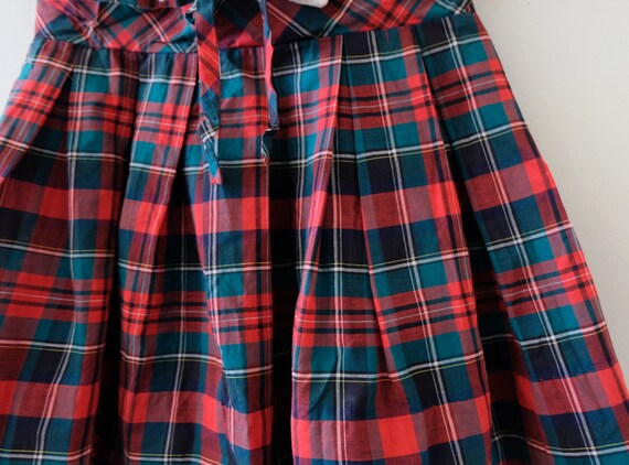 1960's Vintage Cotton Christmas Red Green Plaid S… - image 4