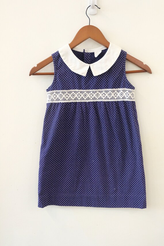 1970's Vintage Girls Sears Cotton Navy Blue w/ Wh… - image 5