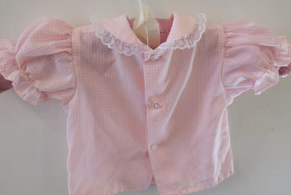 1960's Vintage Baby Shirt / Blouse /Top Pink Whit… - image 5
