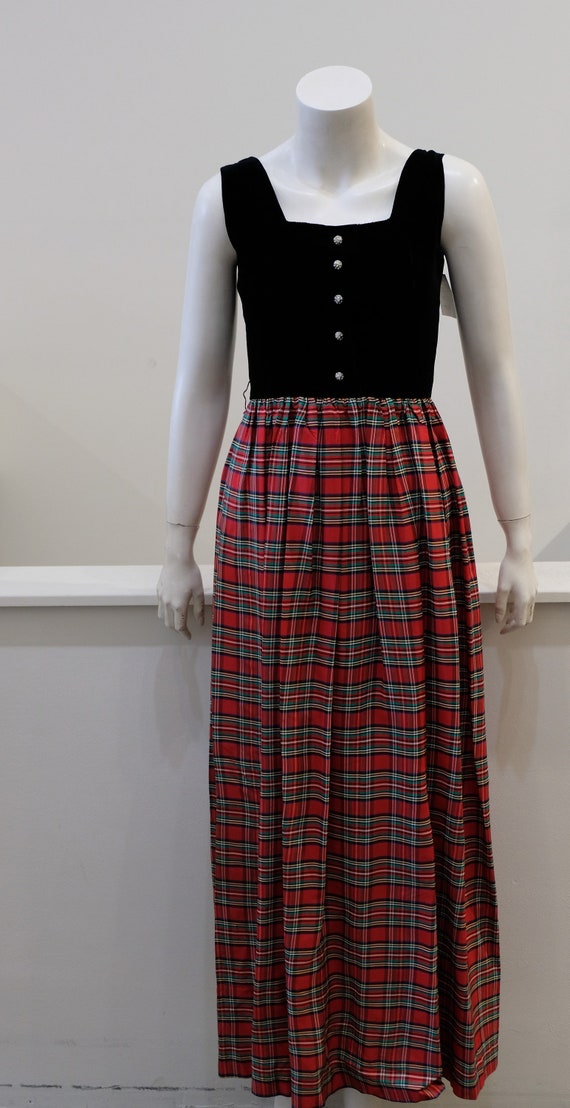 1970's Vintage Christmas Red Plaid Holiday Taffet… - image 1