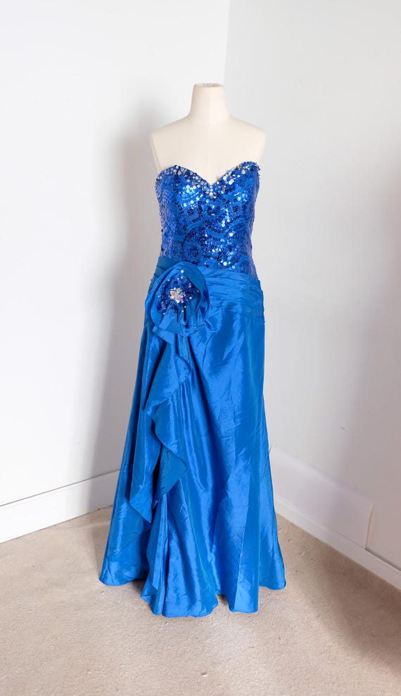 women's navy dress blues Gold-Sequin Blue Long Prom Gown CM323 Navy Gold / 2 Size:Pre-order S winter onederland House of CB Birthday Cut with care to
