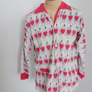 1950's Vintage Weldon Romeo and Juliet Theme Cotton Novelty Print Red Mens Long Sleeve Large