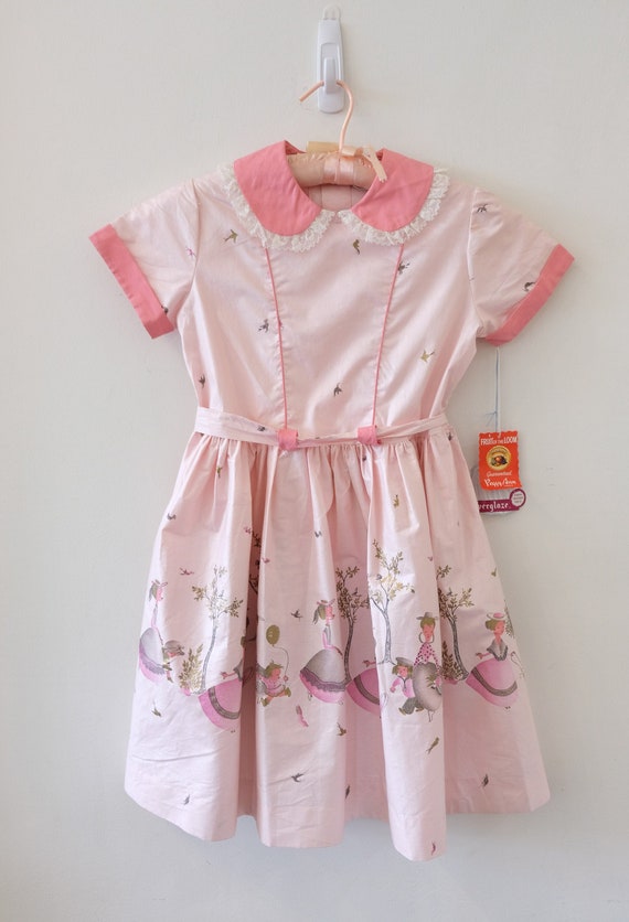 1950's vintage little girls pink novelty border pr