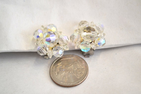 1950's Vintage Clear Crystal Cluster Clip On Earr… - image 1