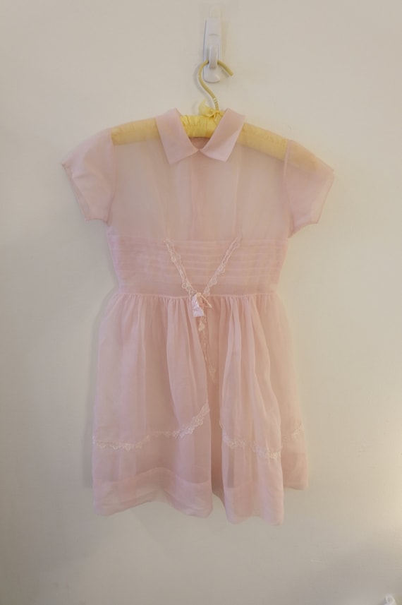 1950's Vintage Girls Pink Sheer Nylon Shirtwaist … - image 2