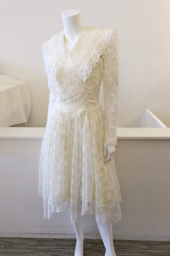 1980's Vintage Jessica Mclintock Gunne Sax Ivory Floral Lace Party