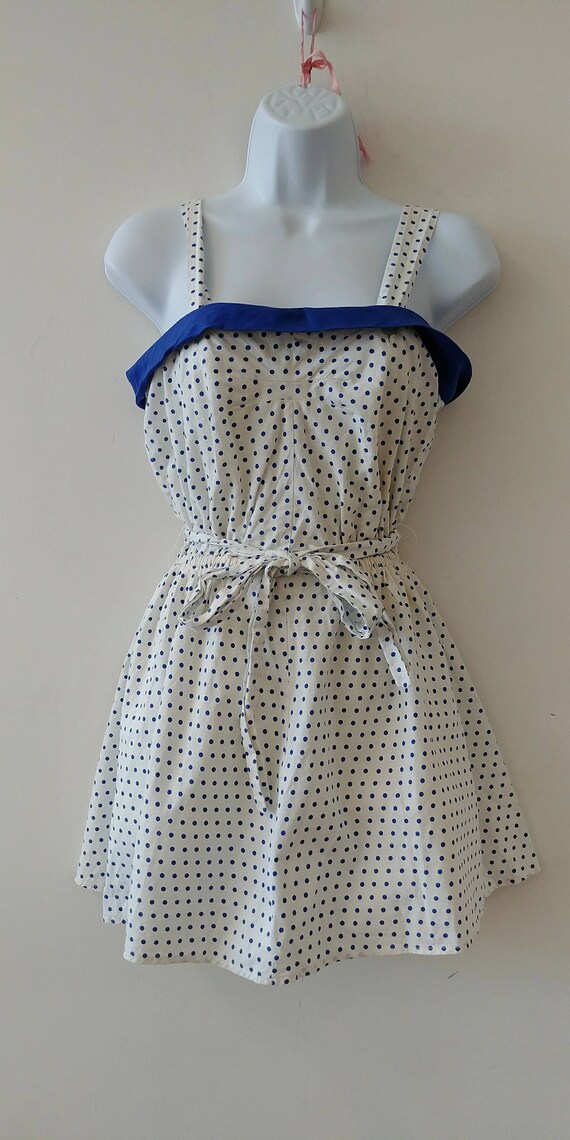 1950's Vintage White with Blue Polka dot cotton sw