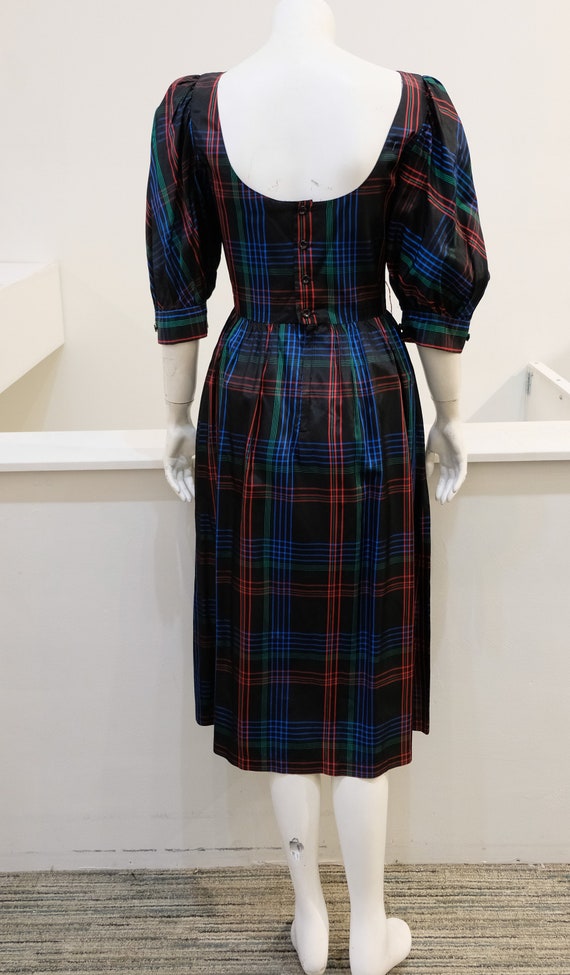 1980's Vintage Plaid Taffeta Party Dress Lanz Ori… - image 4