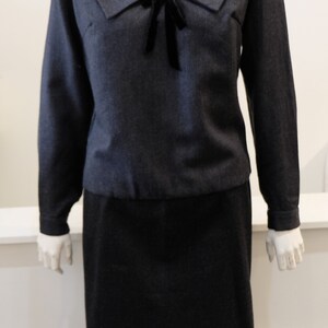 1960's Vintage Grey Wool Flannel Set / Suit with Sailor Style Blouse & pencil skirt Mod English Coed Vibe Set 24" waist A "Maggie Stover" image 8