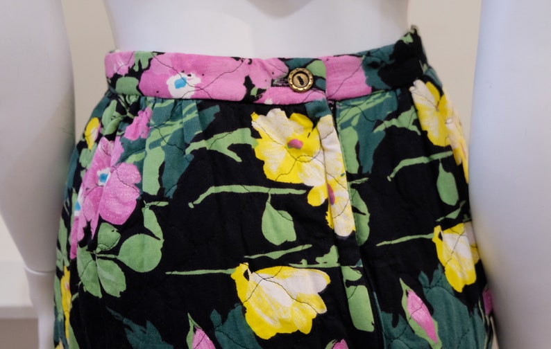 1970's Vintage Quilted Cotton Bright Floral Maxi Skirt-Modern Size 4 Waist 26Yellow, Green, Purple & Black Super Cute Hostess Party Wear image 6