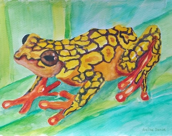 A4 Yellow Poison Dart Frog - Original Watercolour Painting - Animals - Nature