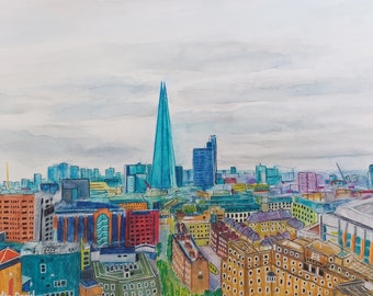A4 View from the Tate Modern - Cityscapes - Original Watercolour Painting on Watercolour Paper - London Skyline