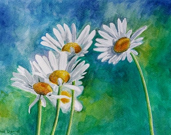 7"x10" Daisies - Original Watercolour Painting on Watercolour Paper - Flowers - Nature