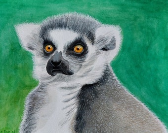 A4 Lemur - Original Watercolour Painting on Watercolour Paper - Nature - Animals - Wildlife - Primates