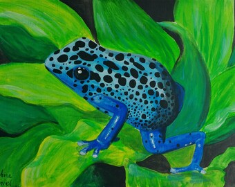 Blue Poison Dart Frog - Original Acrylic Painting on Acrylic Paper - A4 - Animals