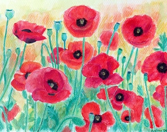 A4 Poppies - Original Watercolour Painting on Watercolour Paper - Flowers - Floral Art - Nature - Plants