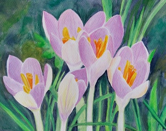 A4 Crocus Flowers - Original Watercolour Painting on Watercolour Paper - Floral Art - Nature - Plants