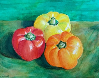 7"x10" Peppers - Still Life - Original Watercolour Painting on Watercolour Paper - Vegetables - Food